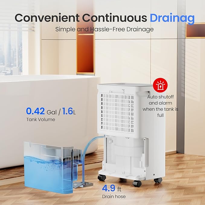 30 Pints Smart Dehumidifier with WiFi App, for Home & Bedroom Up to 2,000 Sq. Ft., Ultra Quiet with Child Lock & Laundry Dry, 1.6L Tank & Continuous Drain Hose