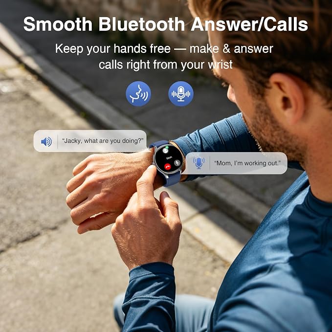 Fitpolo Smart Watch for Men Women Android iPhone, 1.27'' HD Fitness Tracker with Bluetooth Call & Answer, IP68 Waterproof, Heart Rate/SpO2/Sleep Monitor, Built-in AI Voice, 105+ Sports Modes (Blue)