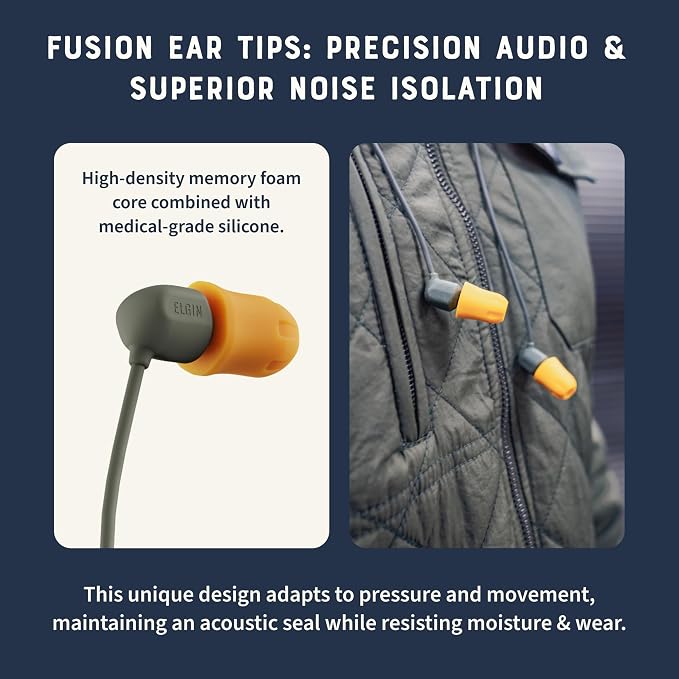 Elgin Discord Gen 3 Bluetooth Earplug Earbuds, OSHA Compliant Wireless in-Ear Headphones, 31dB NRR ANSI Certified Noise Isolation, Dynamic 8mm Driver, USB-C Charging, 14-Hour Playback