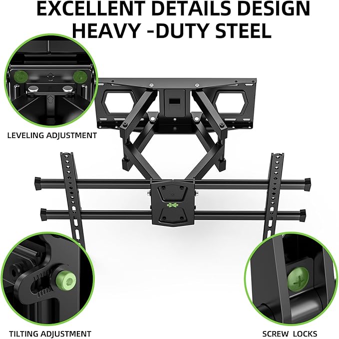 USX MOUNT Full Motion TV Wall Mount for 42-82 Inch TVs up to 120lbs, Wall Mount TV Bracket with Articulating Swivel Tilt Extension Leveling, Max VESA 600x400mm Fits 12/16" Wood Stud