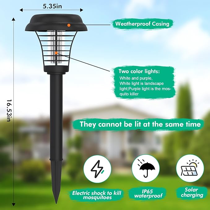 Solar Bug Zapper Outdoor, Rechargeable Mosquito Fly Zapper Lamp Repellent Outdoor Waterproof LED, Solar Powered Mosquito Killer Lamp for Indoor & Outdoor (2 Pack) (A1)