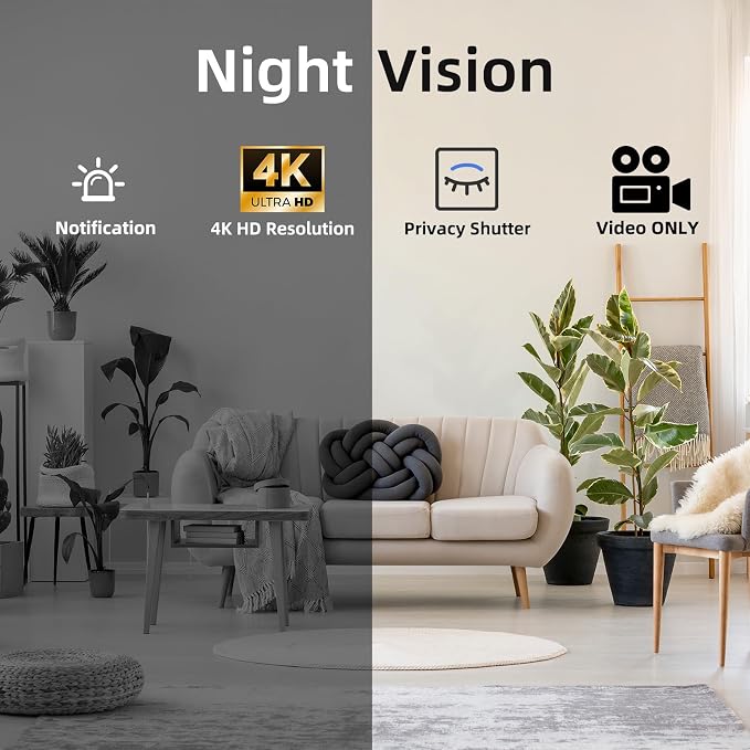 Hidden Camera Clock with Bluetooth Speaker 4K WiFi Indoor Camera for Home Security - Mini Nanny Cam with Night Vision, Motion Detection, Remote Live Stream