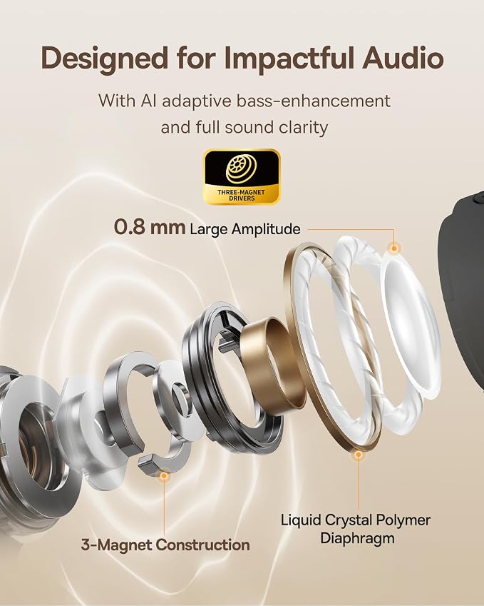 Baseus Bowie MC1 Open Ear Clip-On Earbuds, Adaptive Comfort with Anti-Drop Design, Impactful Sound with Adaptive Bass Boost, Adaptive Noise Cancelling Calls, IP57 Waterproof, 40H Playtime, Lightweight