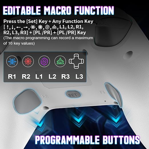 Gamrombo LED Wireless Controller for PS5, with Macro/Turbo | Gaming Controller with PS4/PC/Switch, Hall Triggers, Hall Joysticks, Dual Vibration, 2.4g Adapter, 3.5mm Audio Jack