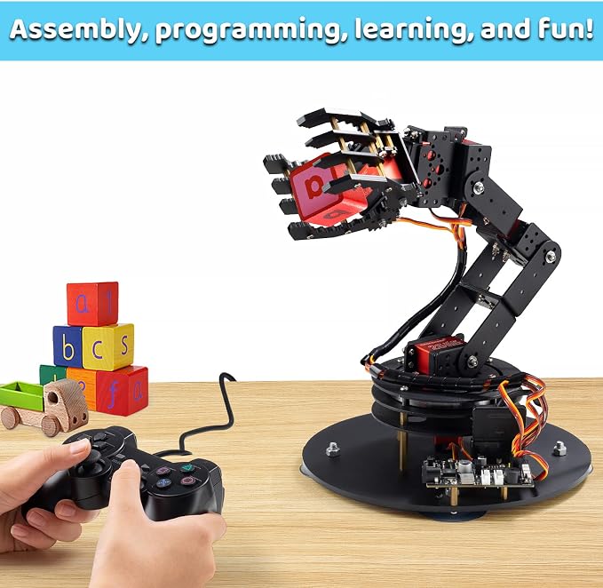 6-Axis Metal Robot Arm Kit with Joystick Control for Arduino Programming DIY Robotics Arm for STEM Learning, Educational Build & Play, Servo Motor Projects