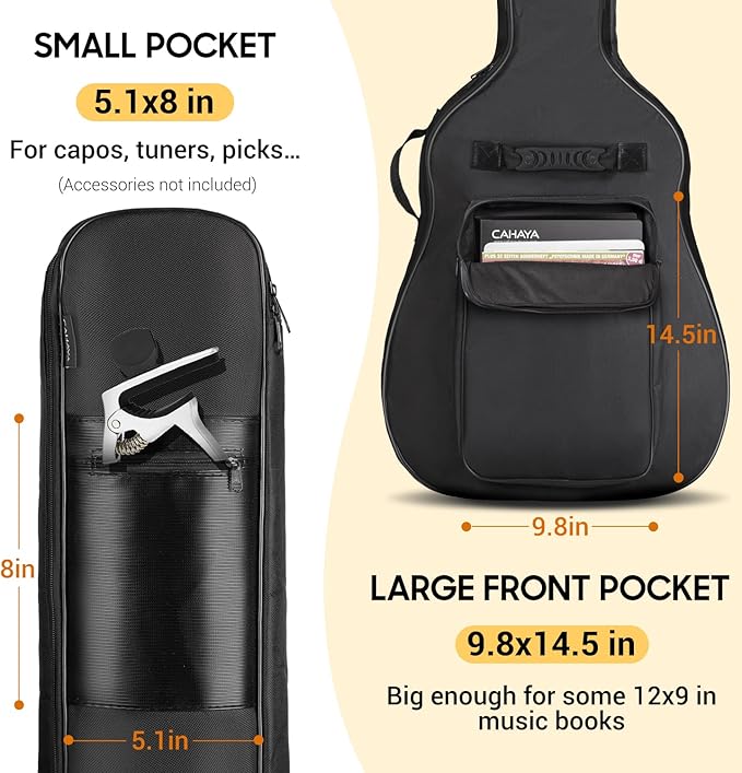 CAHAYA 41 In Acoustic Guitar Bag 0.35 In Thick Padding Water Resistent Dual Adjustable Shoulder Strap Guitar Case Gig Bag with Back Hanger Loop, Black CY0152
