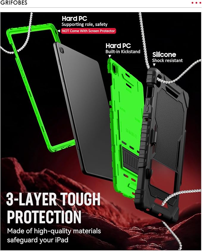 Grifobes Case for Samsung Galaxy Tab S6 Lite 10.4 inch 2024/2022/2020 with S Pen Holder, Heavy Duty Military Grade Shockproof Rugged Protective 10.4" Cover with Stand (Black+Green)