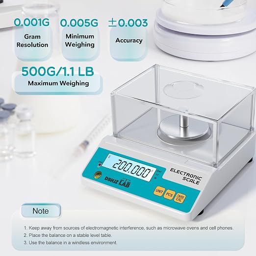 Lab Scale 500g, 0.001g High Precision Electronic Analytical Balance g/lb/oz/dw/ct/dr Laboratory Scientific Scale with Calibration Weight Dual Power Supply Jewelry Scale