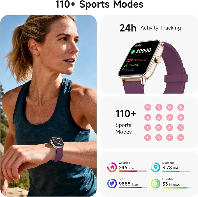 Smart Watches for Women,1.85 inch AMOLED Touchscreen for Android & iPhone Alexa Built-in Bluetooth Calls,Fitness Watch 110+ Sport Modes Heart Rate/Sp02/Sleep/Calories Monitor IP68 Waterproof