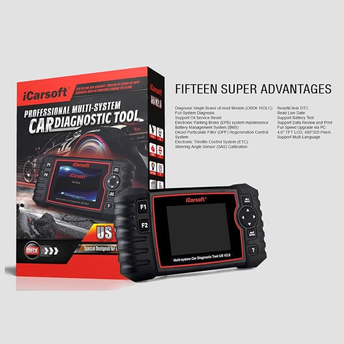 iCarsoft US V2.0 Diagnostic Scan Tool for American Vehicles Ford/GM (Cherolet/Buick/Cadillac/GMC)/Chrysler/Jeep/Holden +Oil Reset +EPB+BMS+DPF+SAS+ETC+BLD+INJ