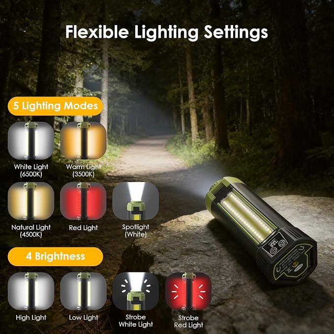 Telescopic Camping Light, 9000mAh Rechargeable Lantern, Portable Camping Light, Camping Essentials Gear Emergency Flashlight for Outdoor, IPX4 Water Resistant