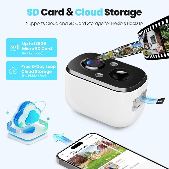 Techage Solar Security Cameras Wireless Outdoor, 2K Battery Powered WiFi Cameras for Home Security with AI Motion Detection, Color Night Vision, 2-Way Talk, IP66 Waterproof, Cloud/SD Storage