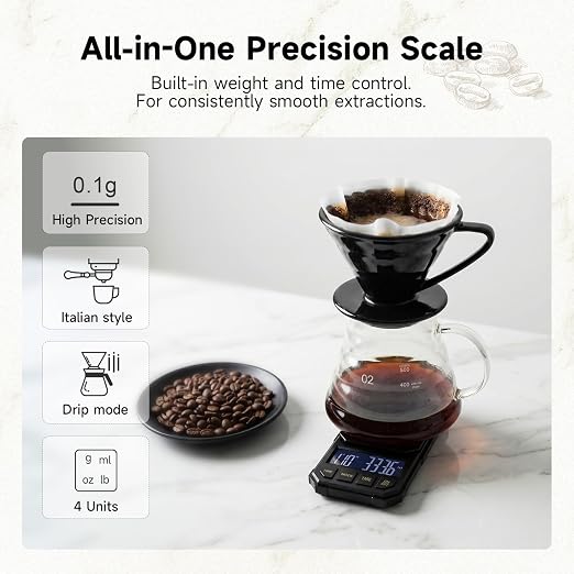 HiBREW Coffee Scale with Timer, 2kg/0.1g Precision, Dedicated Pour-Over & Espresso Modes, Battery Powered, oz/g Unit Switch, for Kitchen, Coffee, Baking, Cooking.