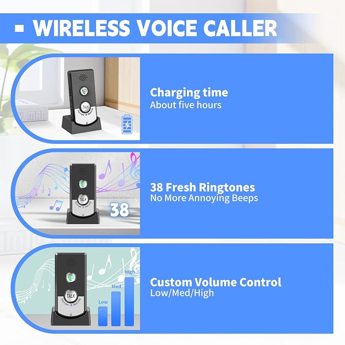 2 Way Wireless Doorbell Intercom Indoor Outdoor, 3280ft Long Range Door Intercoms System for Home with Waterproof Cover Rechargeable Battery 38 Ringtones 3 Adjustable Volume