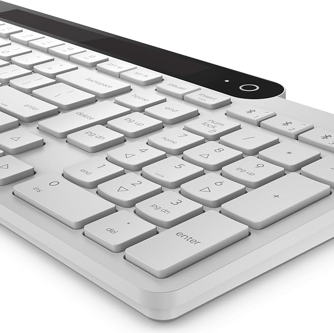 Lenovo 800 Self-Charging Bluetooth Keyboard, Uses Ambient Light for Charging, Bluetooth 5.1, Supports 3 Devices, Battery Free, Wireless, White