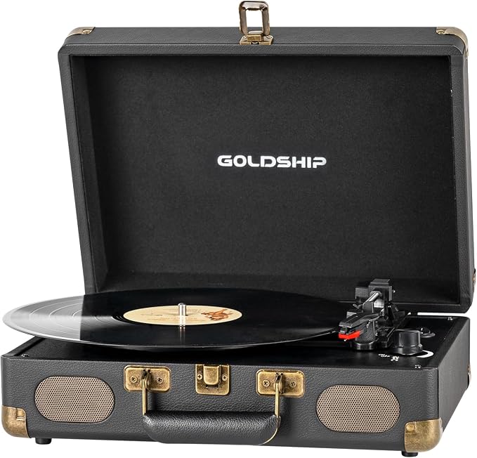 Vinyl Record Player 3-Speed Bluetooth Portable Turntable with USB Playback, Rechargeable Battery, Retro Suitcase Design, Aux in/RCA Line Out & Headphone Jack