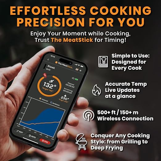 MeatStick X WiFi Travel Kit [Unlimited Range] | Duo Sensors Smart Wireless Meat Thermometer with Bluetooth | for Smoking, Grilling, BBQ, Air Fryer, Deep Frying, Oven, Sous Vide, Rotisserie