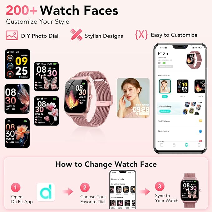 Smart Watch for Women, Answer/Make Call/AI Voice,1.85" HD Smartwatch Compatible for iPhone/Samsung/Android,120+Sport Modes Fitness Tracker with Heart Rate/Sleep Monitor, IP68Waterproof (2 Bands)