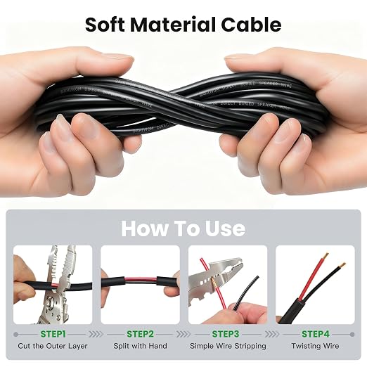 14 Gauge Speaker Wire 500 Feet CL3 Related CCA Black Cable with 2 Conductors for Outdoor Direct Burial Backyard Garden Home Car in-Wall Speaker