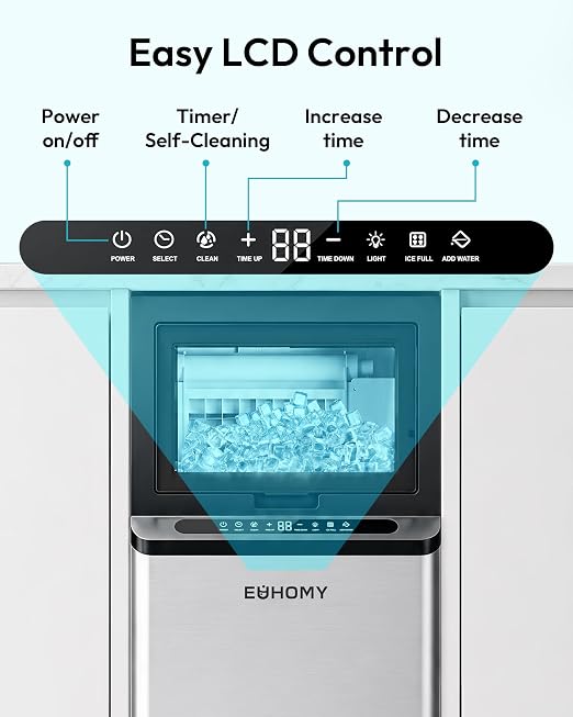 EUHOMY Commercial Ice Maker Machine, 110lbs/24H, Stainless Steel Under Counter Ice Maker with 22lbs Storage, Self-Cleaning, Freestanding Ice Machine for Home/Bar/Cafe/Restaurant