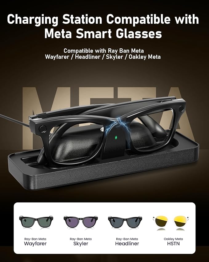 Charging Station Compatible with RayBan & Oakley Meta Smart Glasses（Gen 1&2） – Fast Charger Dock with LED Indicator, Fits Wayfarer, Headliner, Skyler,Blayzer Scriber Optics& HSTN Accessories