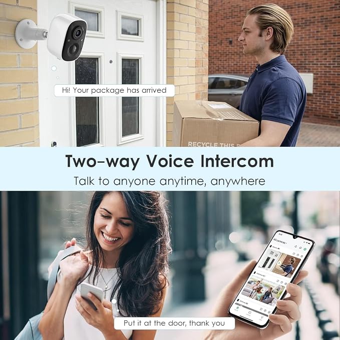 GMK Security Cameras Wireless Outdoor, 2K Battery Powered Cameras for Home Security, Color Night Vision, Motion Detection, 2-Way Talk, IP65 Waterproof, Remote Access, Cloud/SD Storage 2-Pack
