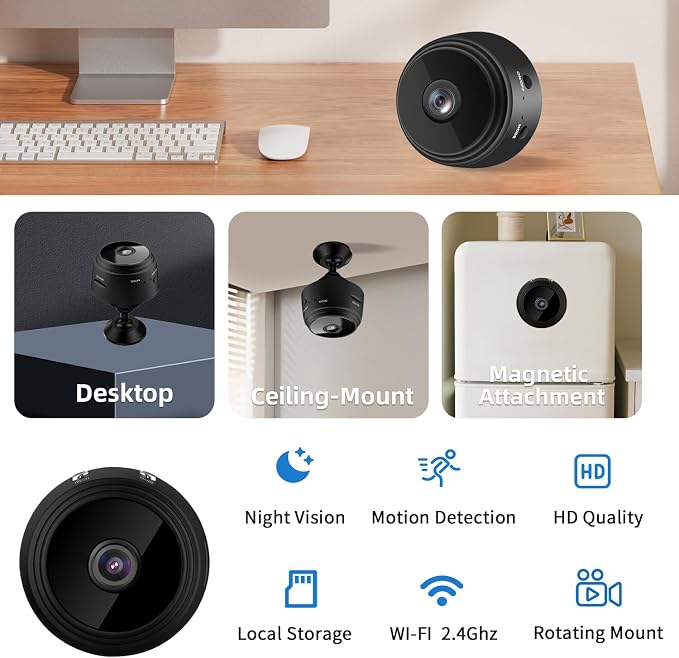 Hidden Camera Surveillance Monitor - WiFi Nanny Cam with 1080P Night Vision, Motion Detection, and Smartphone Compatibility - Indoor Spy Camera for Home/Baby/pet/Office