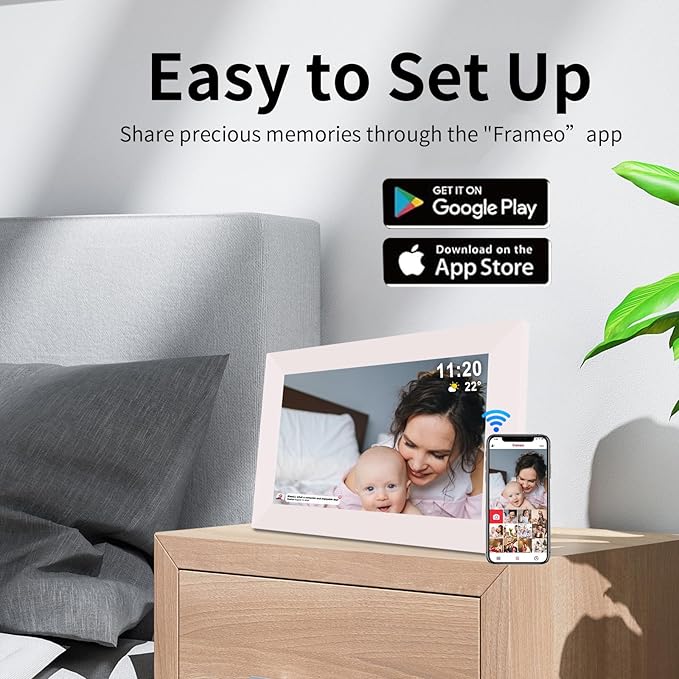 Frameo 10.1" Digital Picture Frame White, Smart WiFi Digital Photo Frame with IPS Touch Screen, 1280x800 HD Display, 32GB Auto-Rotate Wall Mountable, SD/USB Slot, Instant Sharing via Frameo App