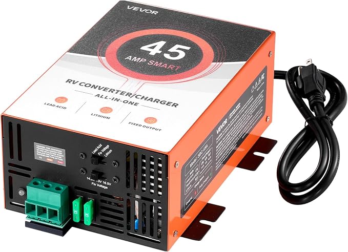 VEVOR RV Power Converter, 45 Amp, 110V AC to 12V DC RV Converter Battery Charger, Multi Stage Smart Charging, 13V to 16.5V Operating Range, Compatible with Lithium & Lead Acid Battery, for Camper