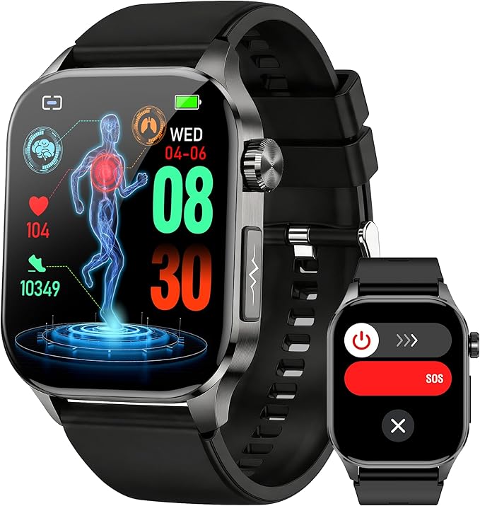 Yowow BIT Smart Watch for Men Women, 2.04" AMOLED Fitness Tracker with Bluetooth Call, Heart Rate SpO2 Blood Pressure HRV Sleep Stress, 150 Sports Modes, IP68 Waterproof for Android iOS (Black)