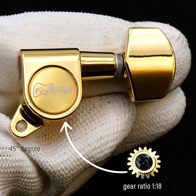 FretJoyB 18:1 Guitar Tuning Pegs 3x3 Standard Guitar Tuners Tuning Keys Replacement for Acoustic or Electric Guitars-Gold(3 Right+3 Left)