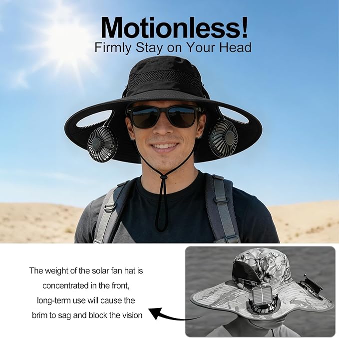 Sun Hat with Fan for Men & Women, Bucket Hat with Fan, UPF 50+ Cooling Hat with Sunblock Sleeves for Fishing,Hiking