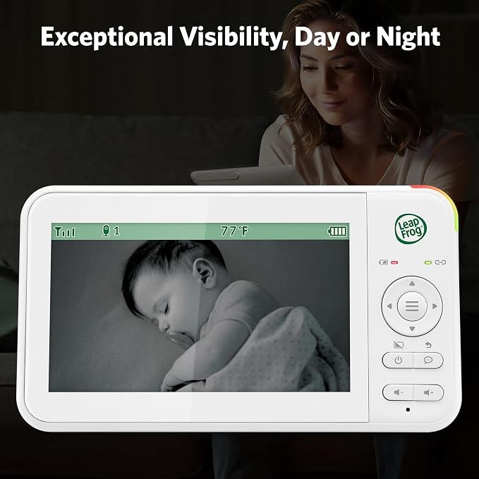 LeapFrog LeapView Twoo Video Baby Monitor (Non-WiFi), 5-Inch Screen, 360° Coverage Owl Camera | 31-Hr Battery, 1,000ft Range, Secure FHSS, VOX, Two-Way Talk, Temperature | Blue