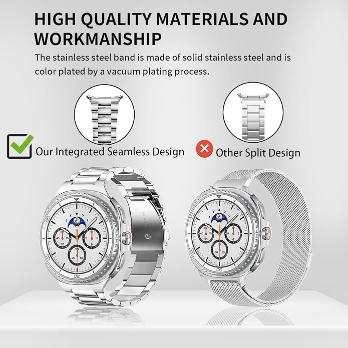 GOLDTOLUCK No Gap Stainless Steel Band Compatible with Samsung Galaxy Watch 8 7 6 5 4 Classic FE Pro Ultra 40mm 44mm 46mm 43mm 47mm 45mm 42mm Replacement Men Women Milanese Metal Elegant Casual
