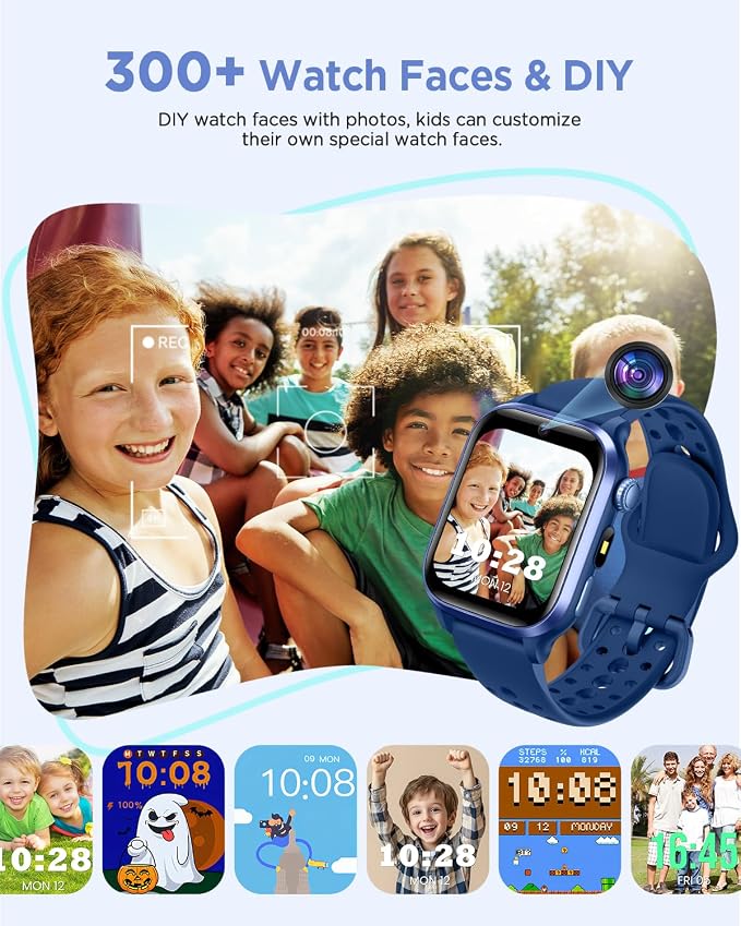 Smart Watch for Kids NO APP/Phone, 1.52" Fitness Tracker Watch Pedometer, Heart Rate, Flashlight, Video Camera, Puzzle Games, Sleep Monitor, IP68 Waterproof, Gift for Boys Girls 5-16, Blue