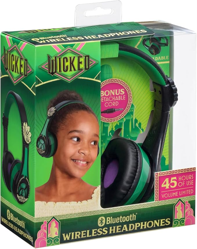 Wicked Elphaba Bluetooth Headphones for Kids, Wireless Headphones for School, Home, or Travel (Wicked Elphaba)