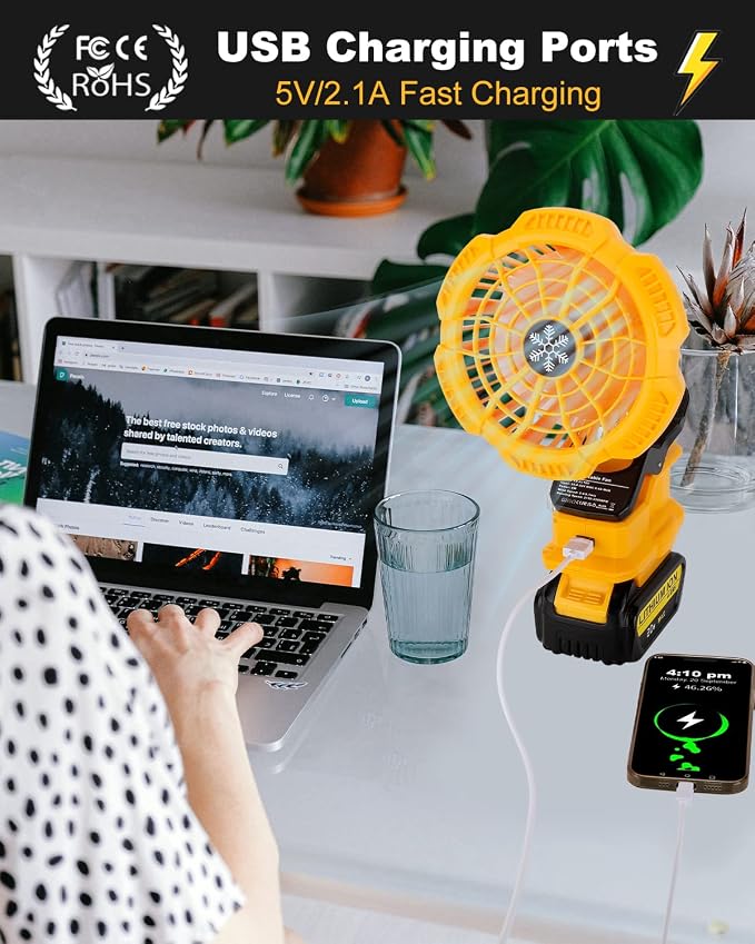 Taingwei Portable Clip on Fan for Dewalt 20v 60v Lithium-ion Battery,Battery Powered Stroller Fan with 3 Energy Efficient Speed Settings for Bedroom,Outdoor,Camping and Job Site(Tool Only)
