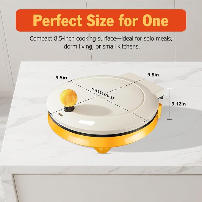 KEINVE 1000W Pizza Maker, 2-in-1 Indoor Griddle and Pizza Cooker, 8.5" 180° Open Nonstick Plate for Quesadilla, Panini, Crepe and More