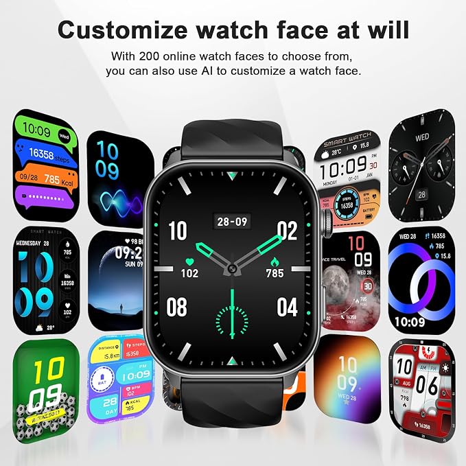 Smart Watch for Men Women with Built-in GPS, Answer/Make Calls, 2.01" Smartwatch for iPhone/Android Phones, Fitness Watch with 110+ Sports Modes Heart Rate/Sleep Monitor, 1 ATM Waterproof (Black)