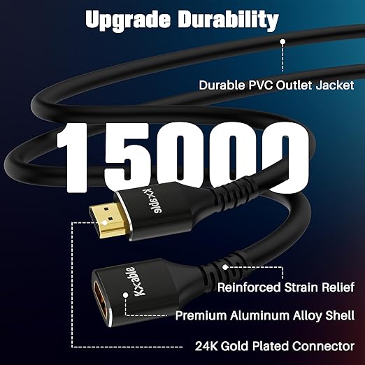 8K HDMI Extension Cable 30 FT, HDMI 2.1 Ultra High Speed Male to Female Cord Adapter, 24AWG OFC Conductor, Compatible with Roku TV Stick PS5 PS4 Xbox Laptop PC Player Google Chromecast Wii U HDTV
