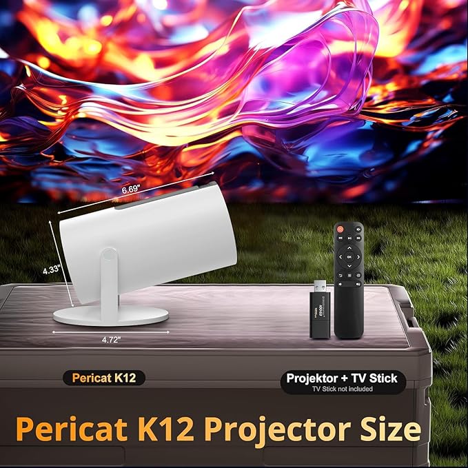 [Auto Keystone] Mini Projector with WIFI and Bluetooth, Pericat Portable Movie Projector with 210° Rotatable, 4K 1080P Home Theater Projector Compatible with Smartphone, TV Stick, Laptop, HDMI, USB