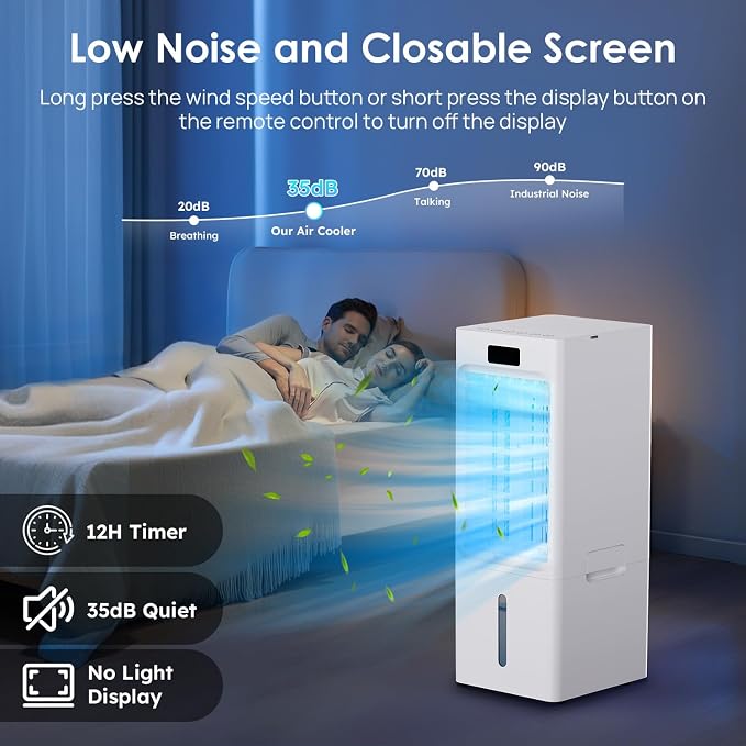 Windowless Portable Air Conditioners, 6L Swamp Cooler, 3-IN-1 Evaporative Air Cooler with 4 Ice Packs, 4 Modes & 3 Speeds, Auto Oscillating, 12H Timer, Remote, Quiet Cooling Fan for Home