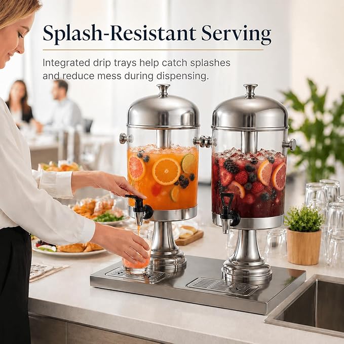4.4 Gallon Beverage Dispenser with Ice Core | Stainless steel drink dispenser with stand and ice core for cold drinks, juice, lemonade, iced tea, parties, and events.