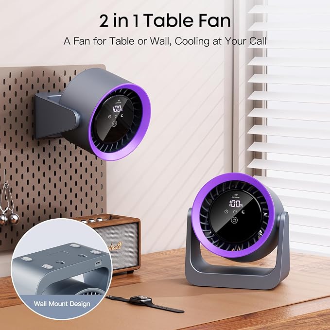 Tryetas 2026 Rechargeable USB Desk Fan, 30db Quiet Table Fan with Turbo Airflow, 100 Speeds, Digital Display, 120° Rotating, 5000mAh Desktop Fan for Bedroom Home Office Dorm Travel