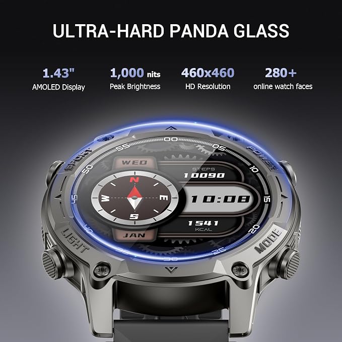 2026 Smart Watch for Men, Standalone GPS & Offline Maps, 5ATM Waterproof, 1.43" AMOLED, 4GB RAM, 178 Sports Modes, Compass, Heart Rate/SpO2/Stress/All-Day Sleep Monitor, Compatible Android iOS Black