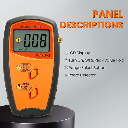 UV Light Meter Professional UV Monitors Measurable of UVA & UVB Light Measure Tester with 290~390nm Range Portable UV Sunlight Tester (Model UV340B)