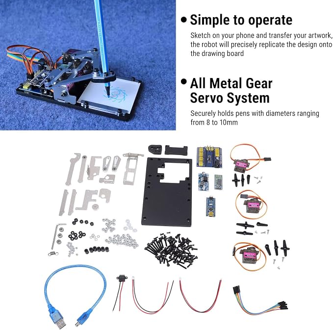 DIY Drawing Robot Kit with Mechanical Arm - Educational Pen Plotter Writing Robot for Classroom Learning & Kids Creative DIY Projects