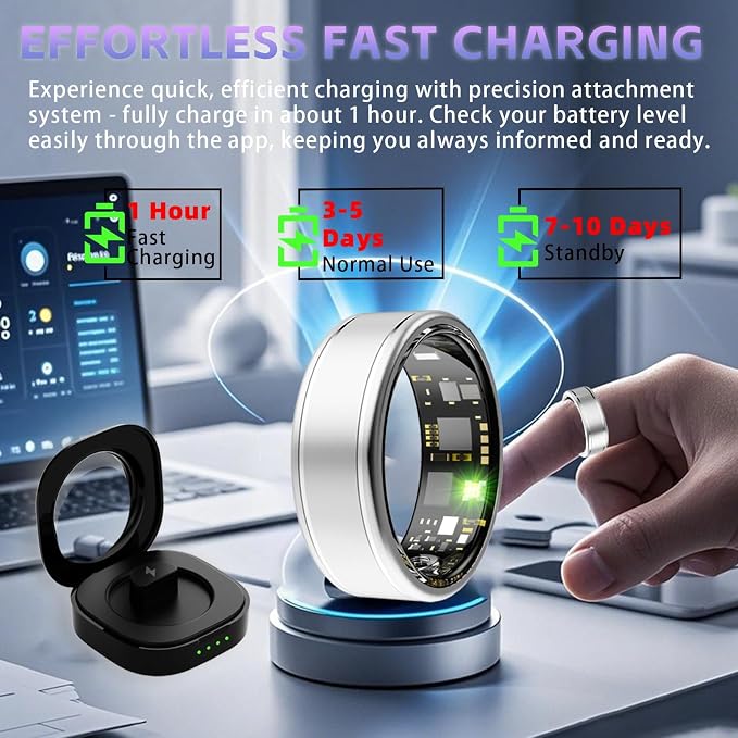 Smart Ring for Women Men – Activity Tracker Ring with Heart Rate, SpO2, Blood Pressure, Sleep Monitoring, Step & Calorie Counter, 5ATM Waterproof, No Subscription Fee (Silver, 10)