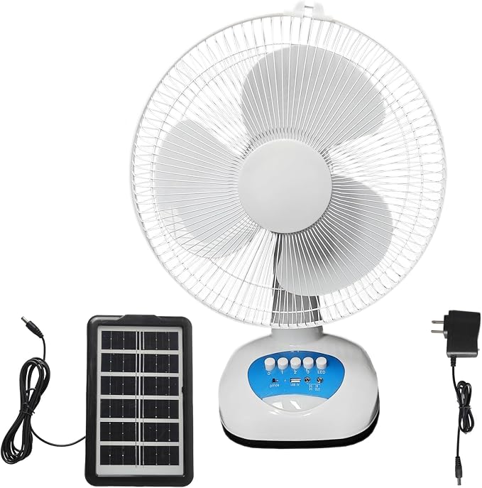 Solar Oscillating Fan, 15w Solar Powered 3-Speed 12-Inch Adjustable Tilt Fan, Ideal for Home, Office, white and gray