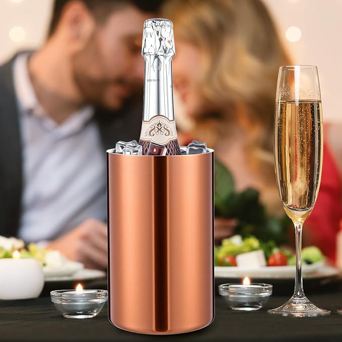 Potchen 6 Pack Wine Chiller Bucket Wine Bottles Cooler Bulk, Stainless Steel Double Wall Insulated Champagne Ice Bucket for Parties,Fits for 750 ml Bottles (Copper)